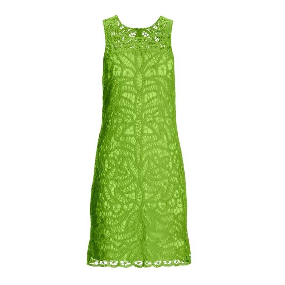 Boston Proper Sleeveless Crochet Dress Green Medium Lined Shift - Picture 1 of 8